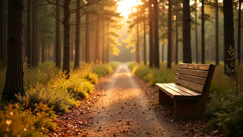 Forest path in autumn season with fallen leaves